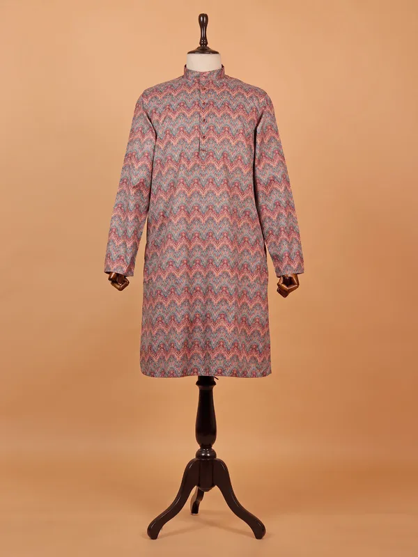 Attractive printed brown cotton kurta suit for men