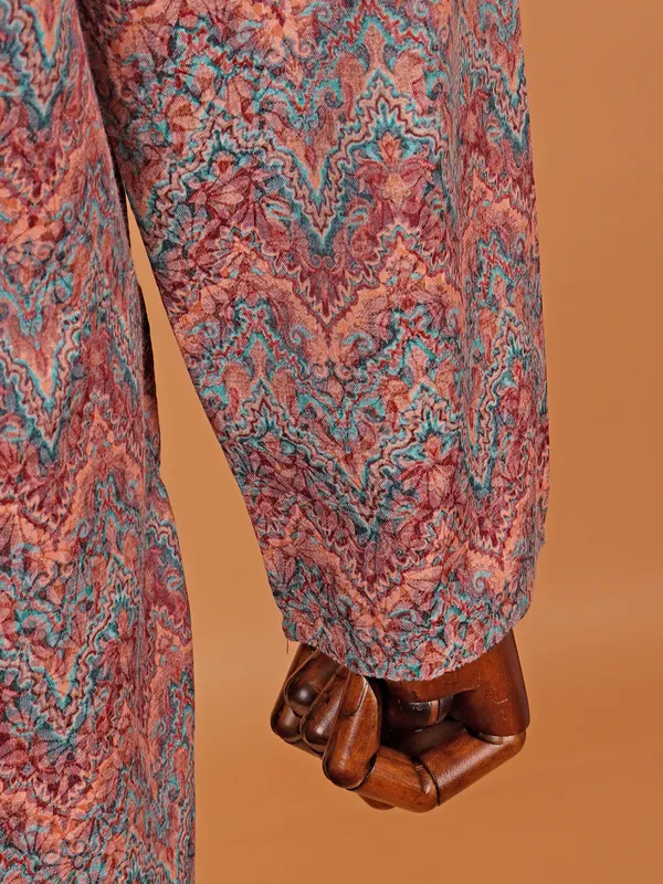 Attractive printed brown cotton kurta suit for men