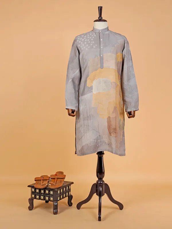 Attractive printed grey  Men Kurta pajama