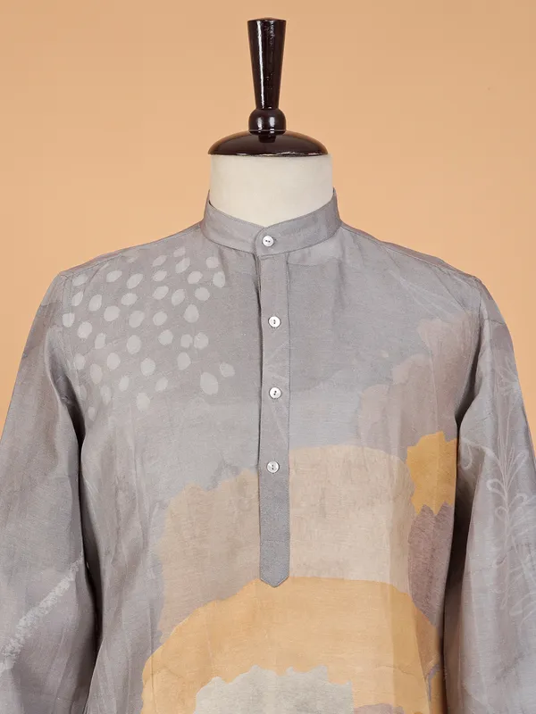 Attractive printed grey  Men Kurta pajama