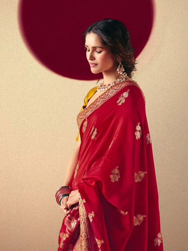 Attractive red  dola silk saree