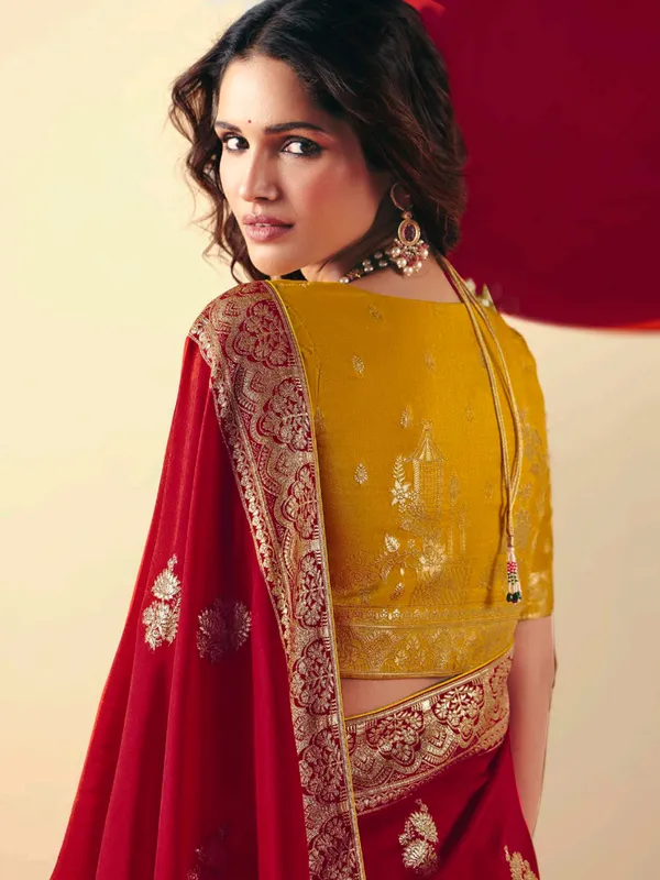 Attractive red  dola silk saree