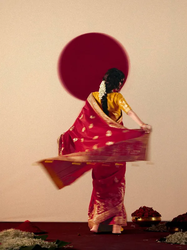 Attractive red  dola silk saree