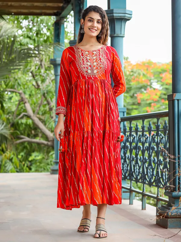 Attractive red printed long kurti