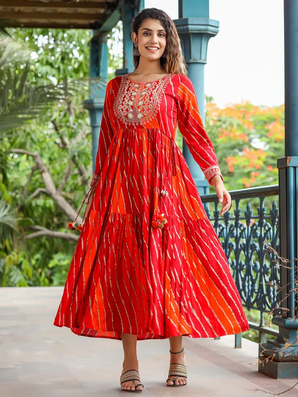 Attractive red printed long kurti