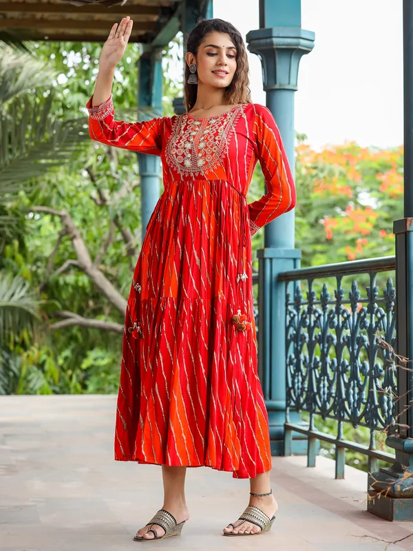 Attractive red printed long kurti