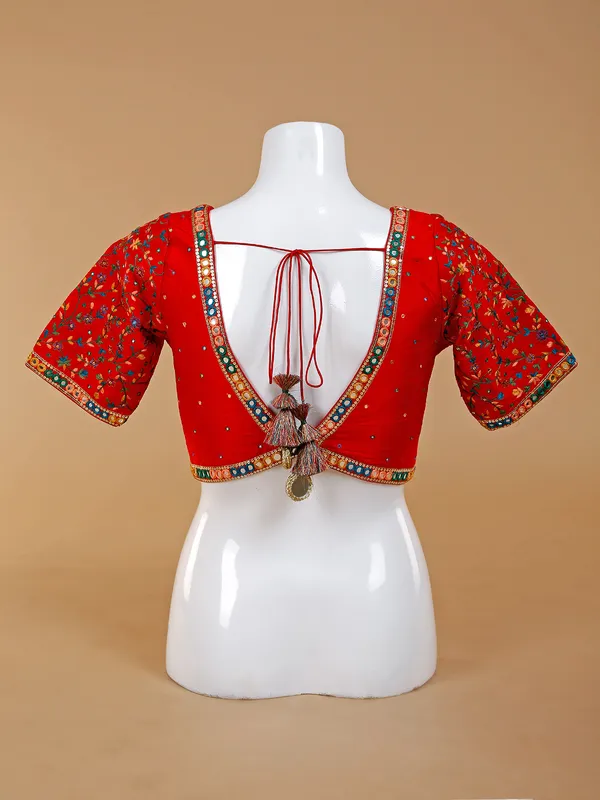 Attractive red silk ready made blouse