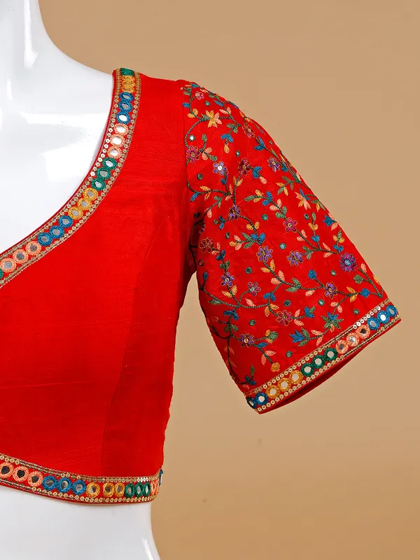 Attractive red silk ready made blouse