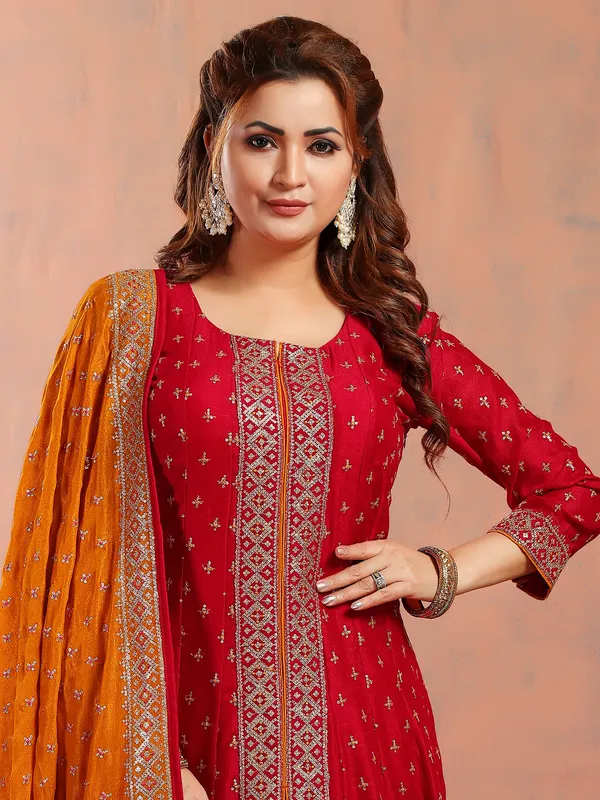 Attractive red silk salwar suit