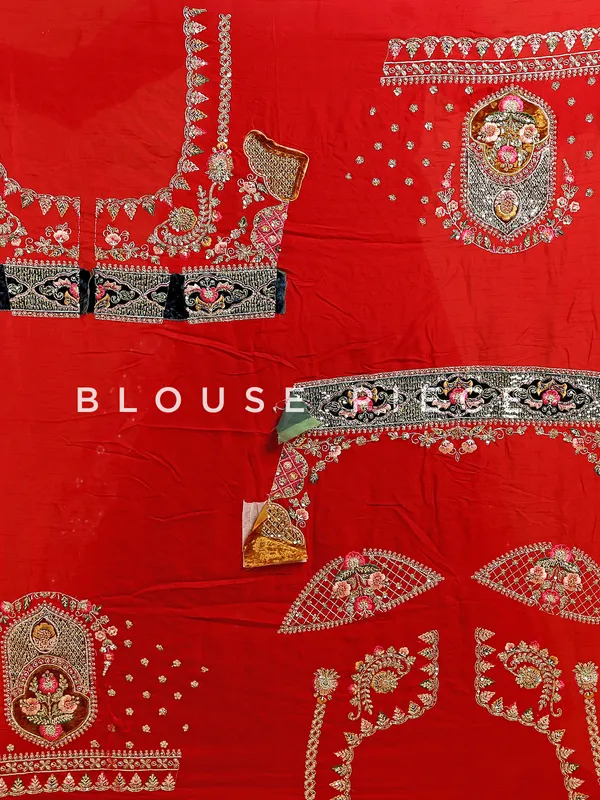 Attractive red unstitched silk lehenga choli