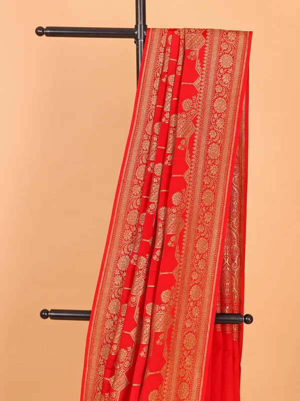 Attractive sikl red saree with zari work