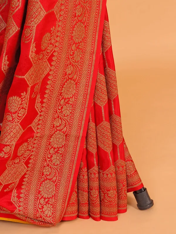 Attractive sikl red saree with zari work