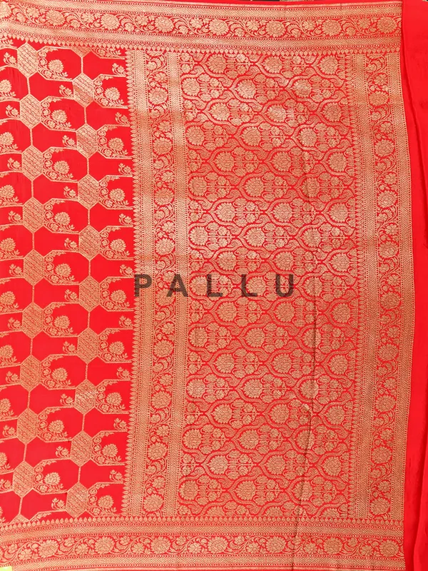 Attractive sikl red saree with zari work