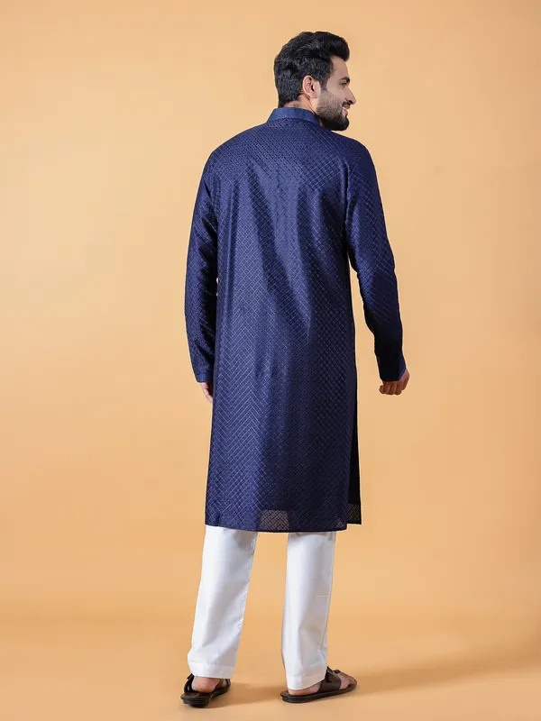 Attractive silk navy kurta suit