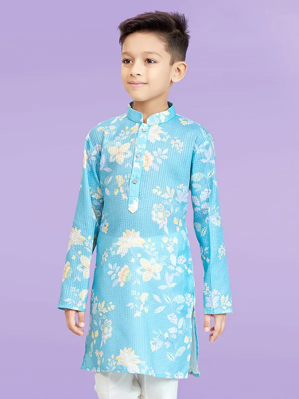 Attractive sky blue cotton silk kurta set for boys