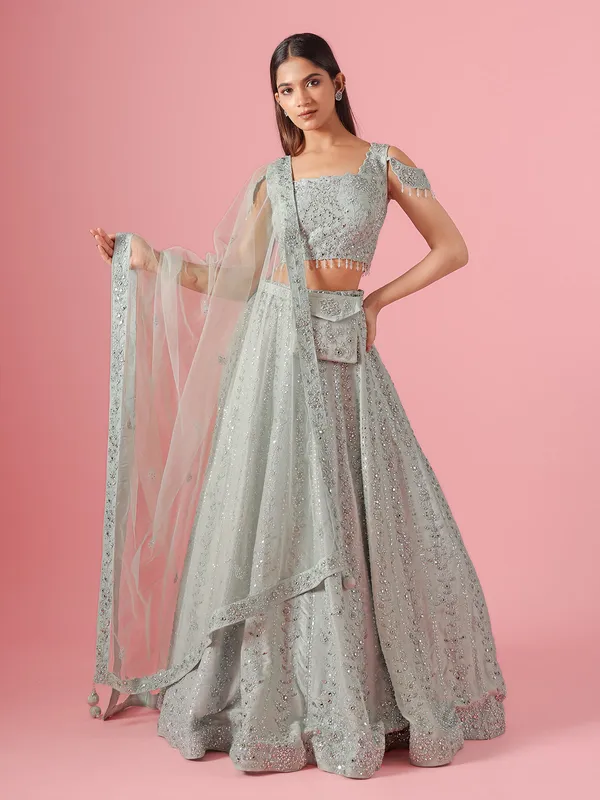 Attractive sky blue silk lehenga choli