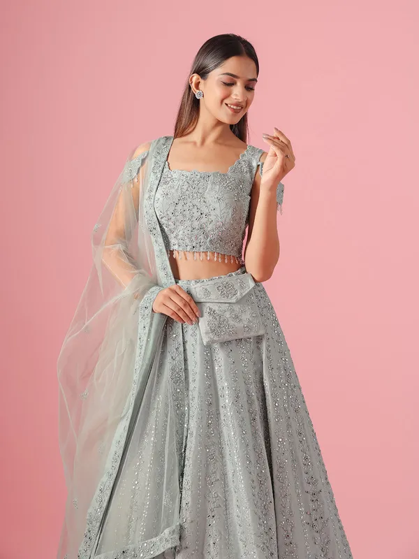 Attractive sky blue silk lehenga choli