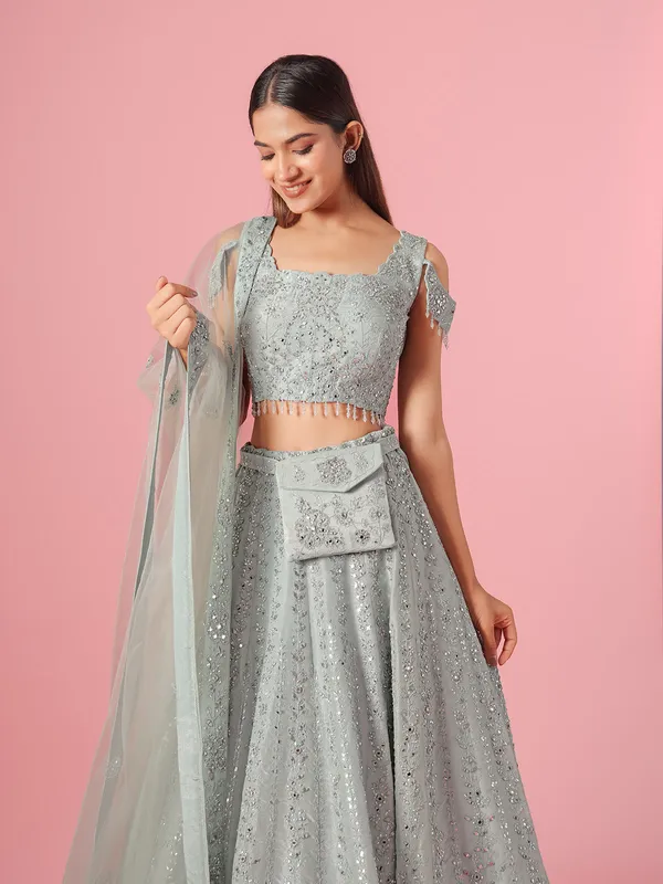 Attractive sky blue silk lehenga choli