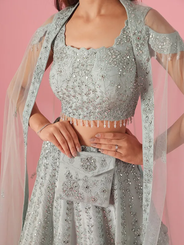 Attractive sky blue silk lehenga choli