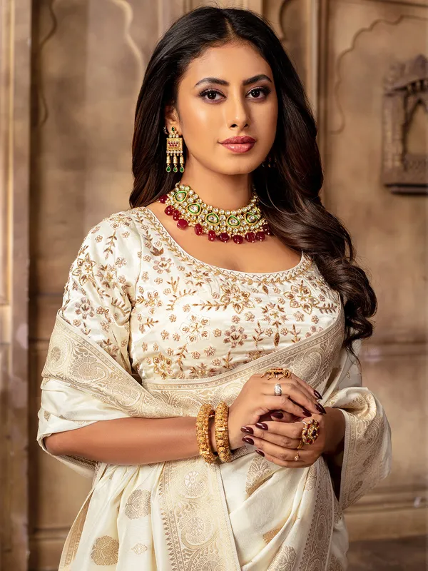 Attractive white dola silk saree