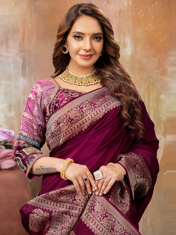 Attractive wine dola silk saree