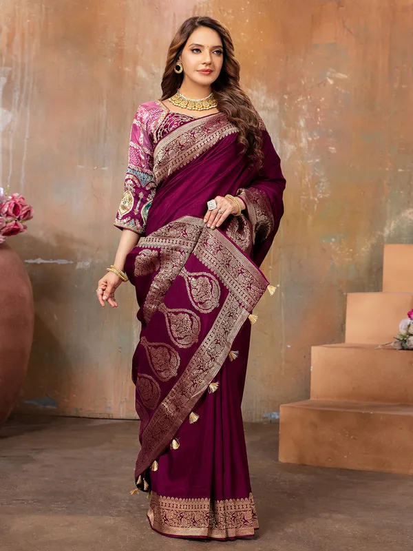 Attractive wine dola silk saree