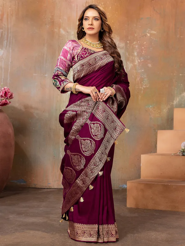 Attractive wine dola silk saree