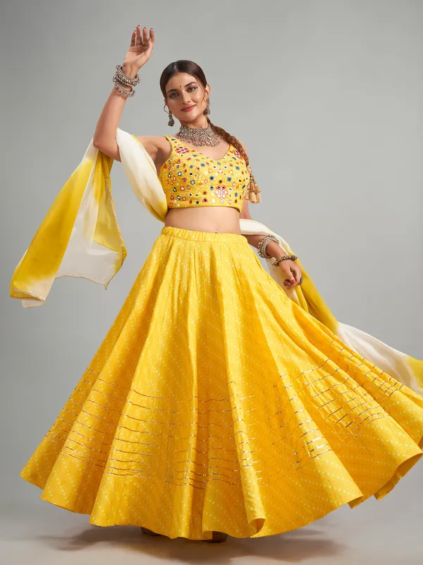 Attractive yellow cotton silk chaniya choli