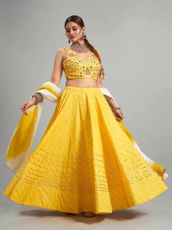 Attractive yellow cotton silk chaniya choli
