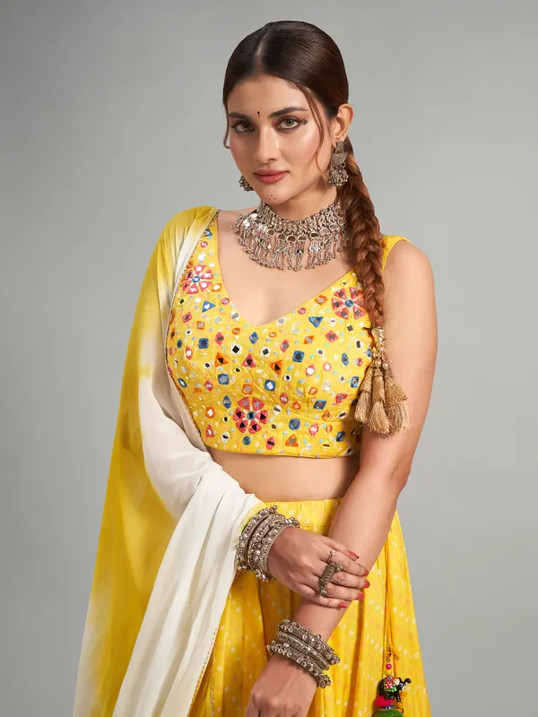 Attractive yellow cotton silk chaniya choli