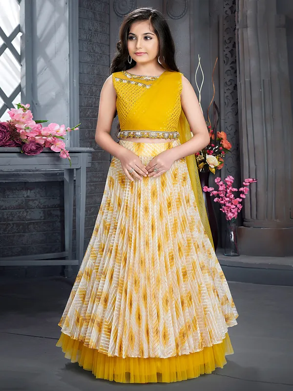 Attractive yellow organza lehenga choli for wedding