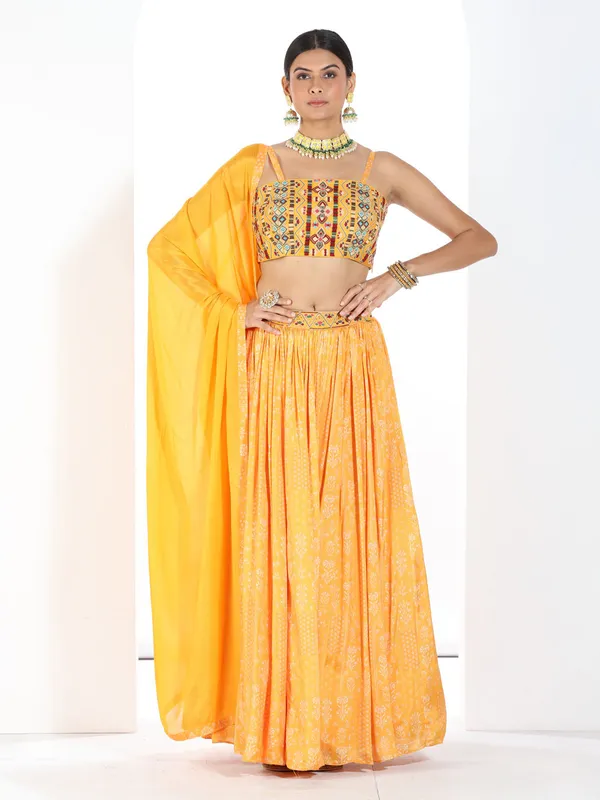 Attractive yellow printed lehenga choli
