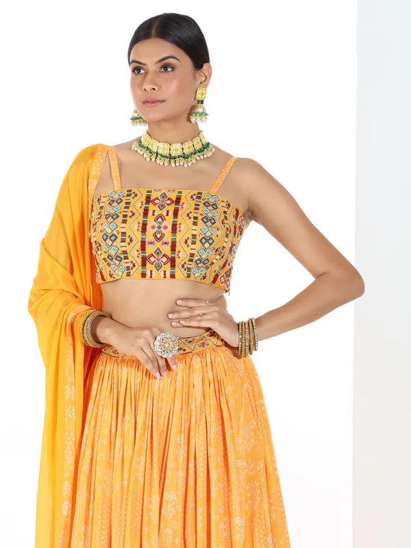 Attractive yellow printed lehenga choli