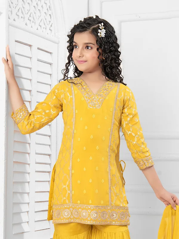 Attractive yellow silk sharara suit