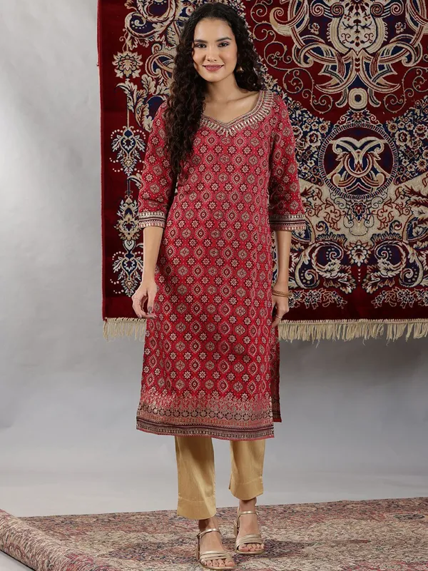 AURELIA Maroon prited kurti in cotton