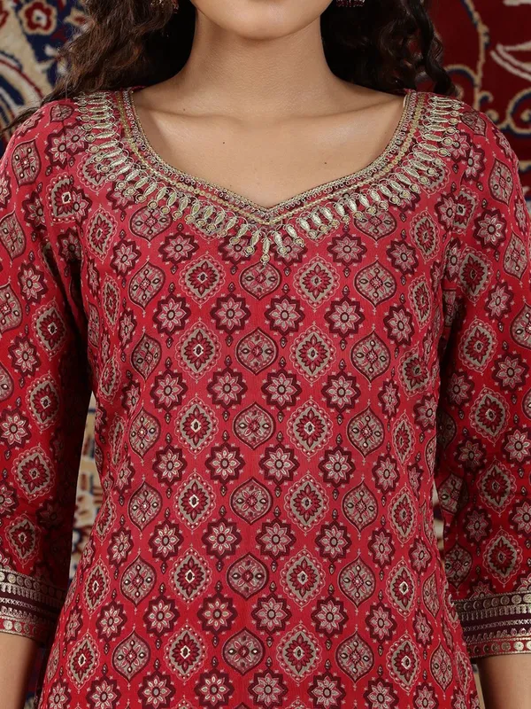 AURELIA Maroon prited kurti in cotton