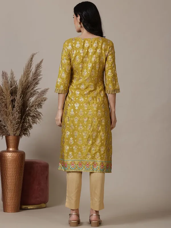 AURELIA Masturd yellow silk kurti