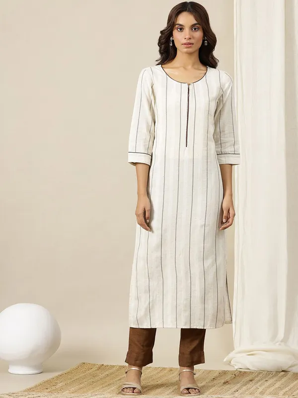 AURELIA white cotton stripe kurti