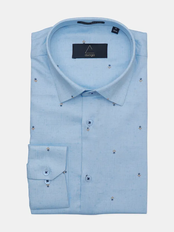 Avega baby blue slim fit cotton shirt
