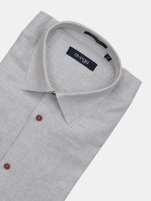 Avega beige solid formal wear linen men shirt