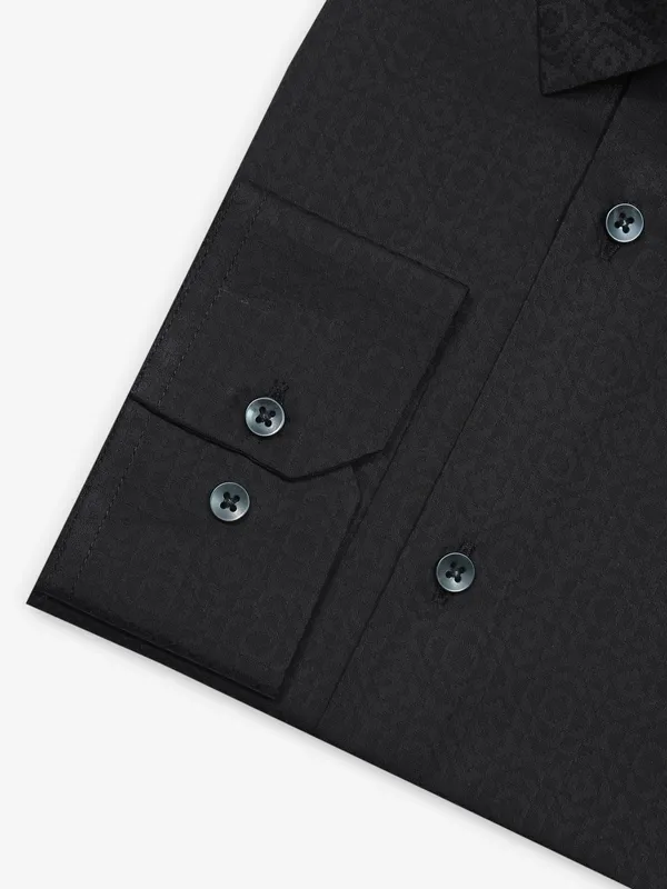 AVEGA black cotton texture slim fit formal shirt