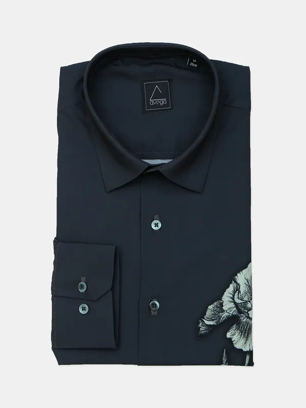 Avega black printed cotton party wear shirt