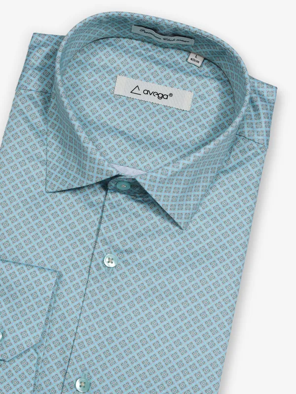 AVEGA blue printed cotton partywear shirt