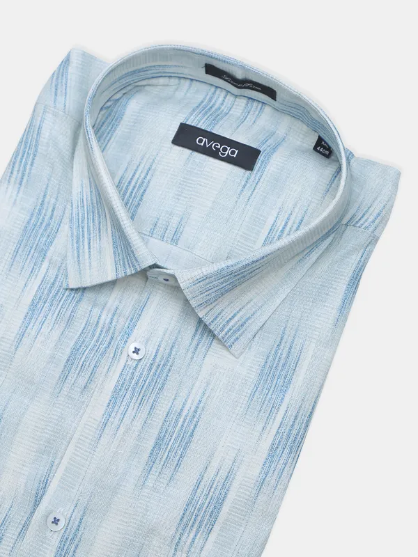 Avega blue printed formal wear shirt in linen