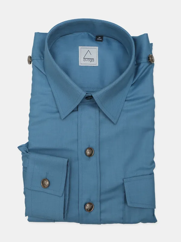 Avega brand solid style blue formal shirt