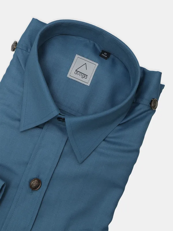 Avega brand solid style blue formal shirt