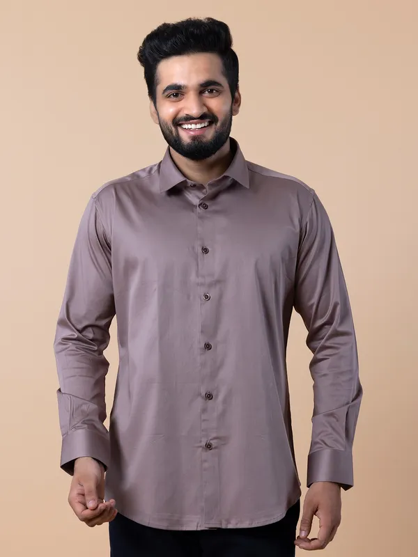 Avega brown cotton plain shirt