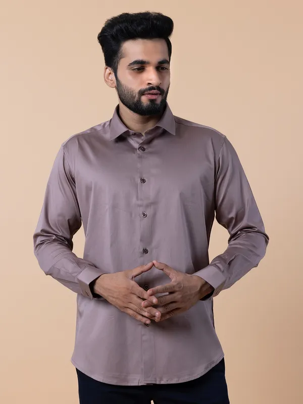 Avega brown cotton plain shirt