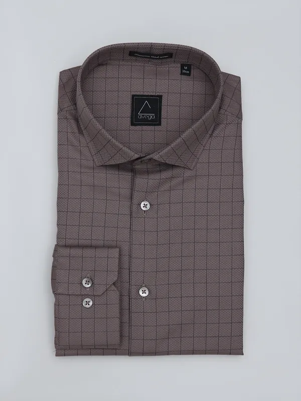 Avega brown slim fit cotton shirt for party