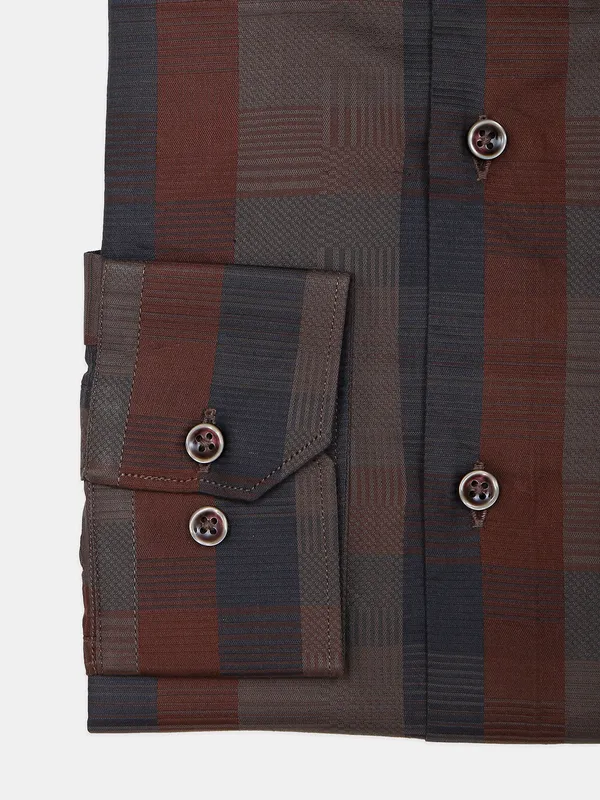 Avega brown striped cotton formal shirt